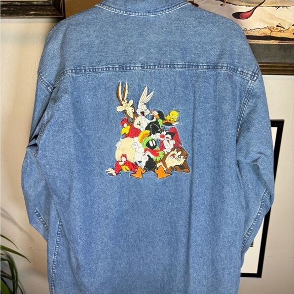 Vintage Looney Tunes Denim Button Up Shirt - Picture 5 of 7